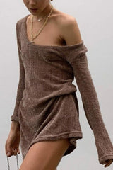 Brown Off Shoulder Mini Dress