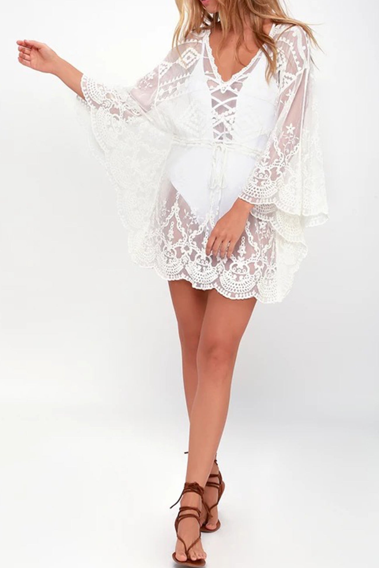 Mesh Lace Crochet Cover-up Dress
