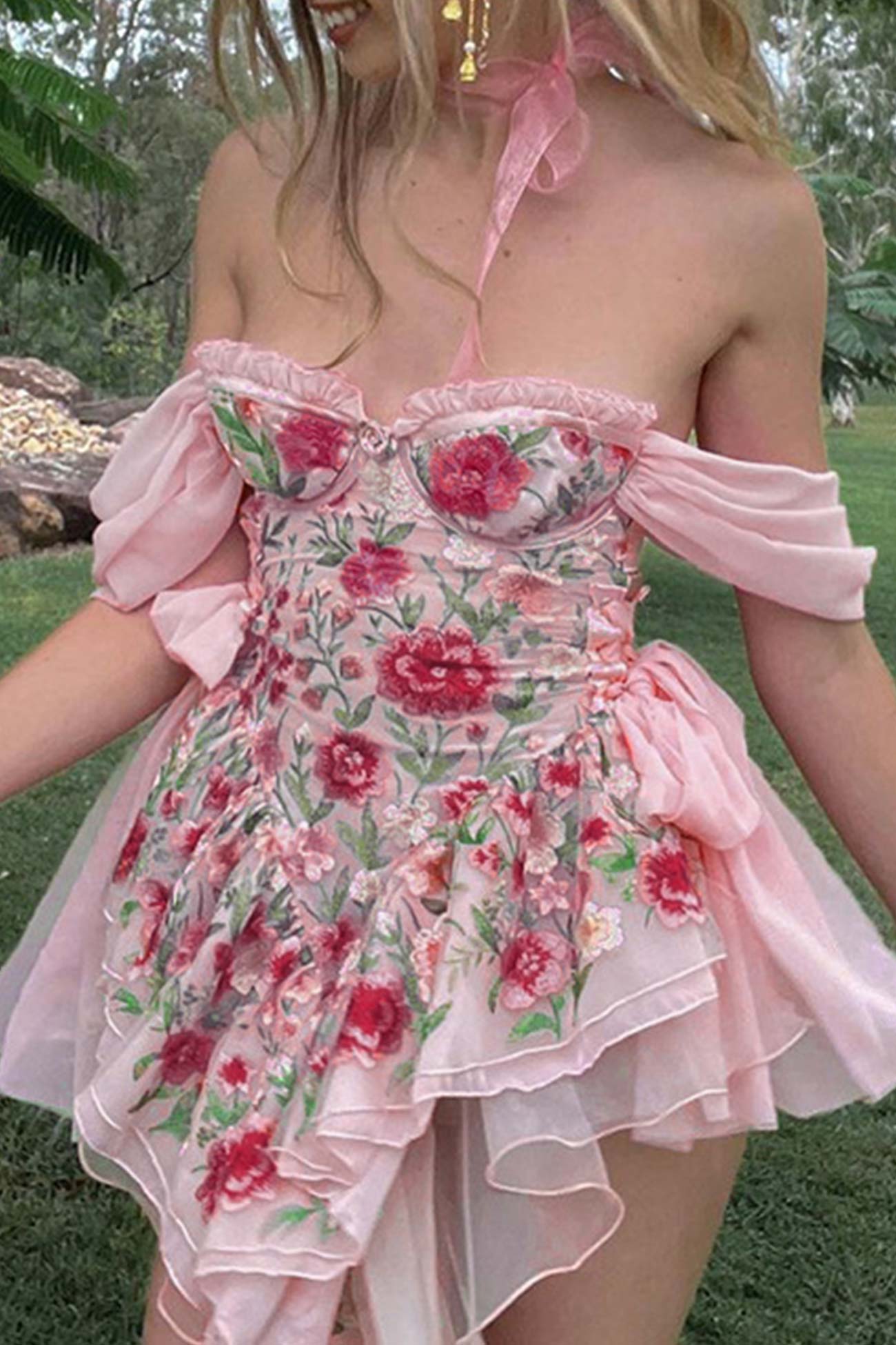 Off Shoulder Floral Print Corset Dress