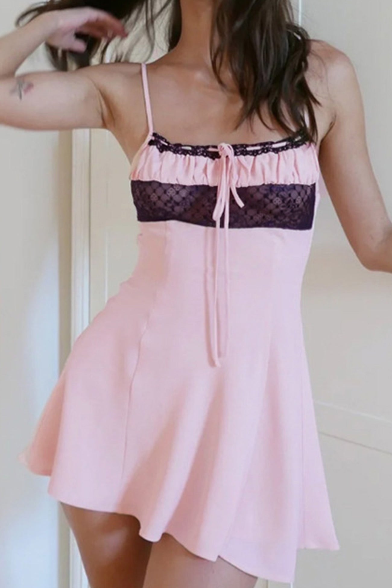 Pink Lace Patchwork A-line Cami Dress