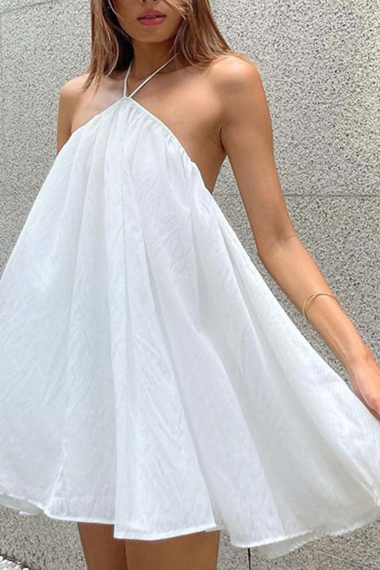 White Halter Loose Mini Dress