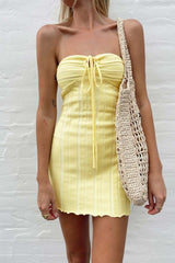 Yellow Strapless Lace Up Knitted Dress