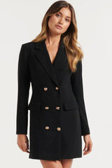 Classic Lapel Collar Double Breasted Blazer Mini Dress - Black