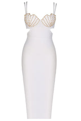 Elegant Seashells Sweetheart Cutout Bandage Sleeveless Midi Dress - White
