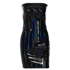 Sexy Latex Solid Color Strapless Bodycon Party Mini Dress - Black