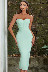Sexy Sweetheart Bodycon Strapless Bandage Cocktail Midi Dress - Mint Green